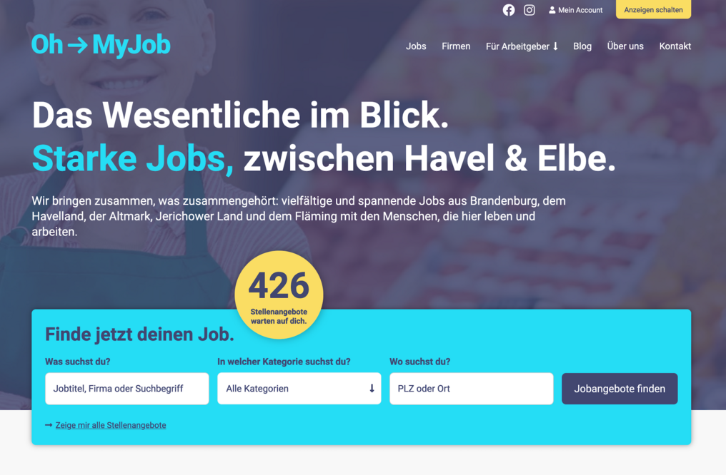 Screenshot von unserer Jobportal Software im Einsatz auf www.ohmyjob.de